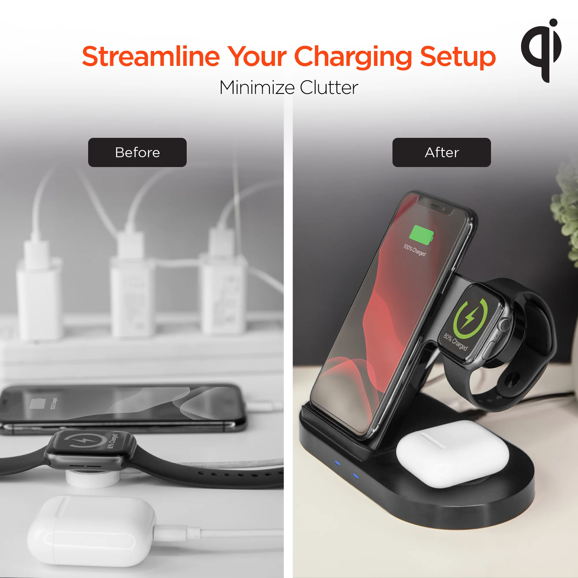 HyperGear 3-in-1 Wireless Charging Dock | Black - Image 3