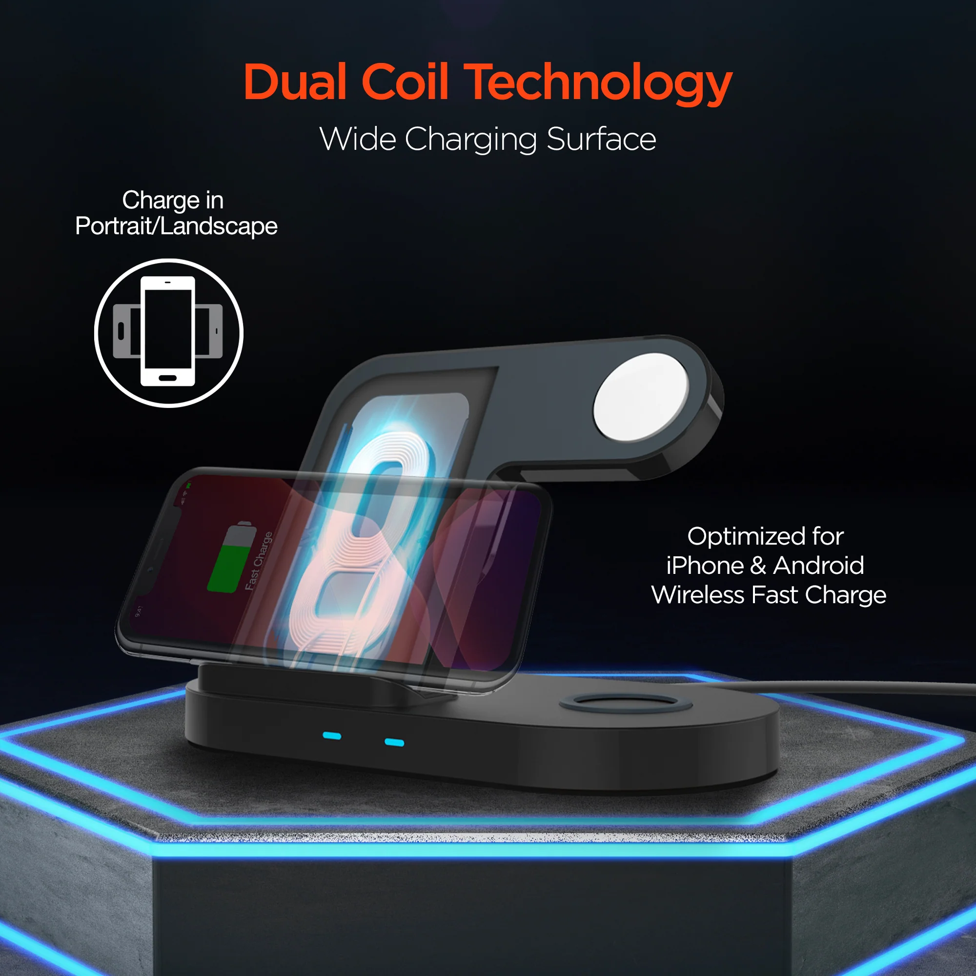 HyperGear 3-in-1 Wireless Charging Dock | Black - Image 5