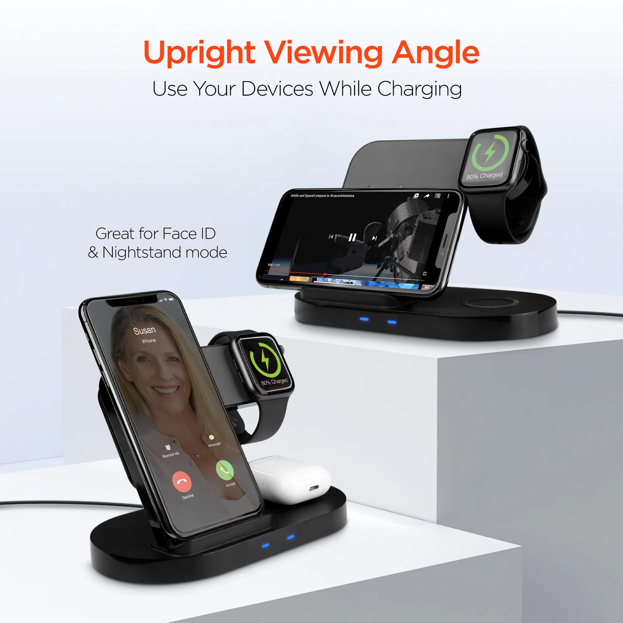 HyperGear 3-in-1 Wireless Charging Dock | Black - Image 6