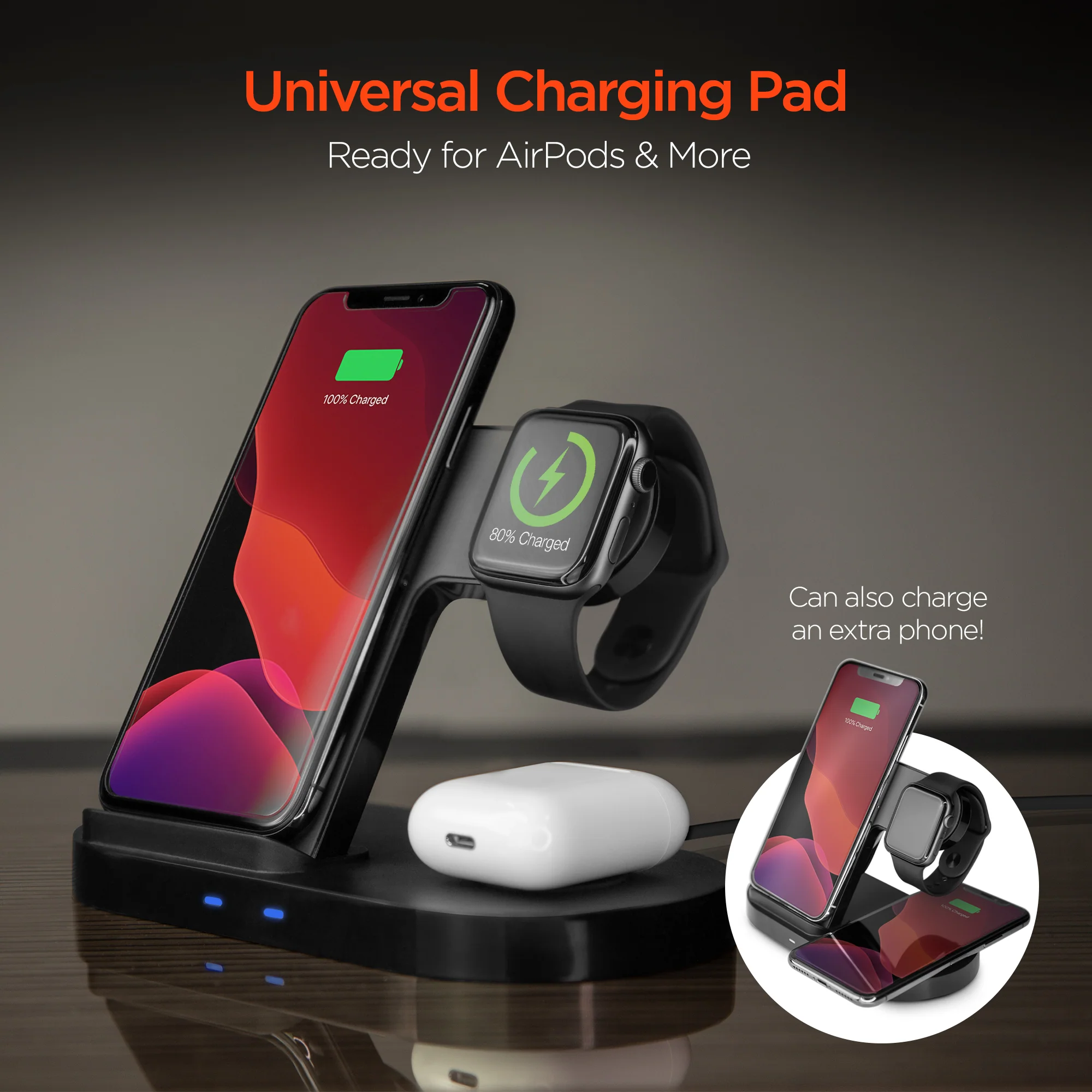 HyperGear 3-in-1 Wireless Charging Dock | Black - Image 7