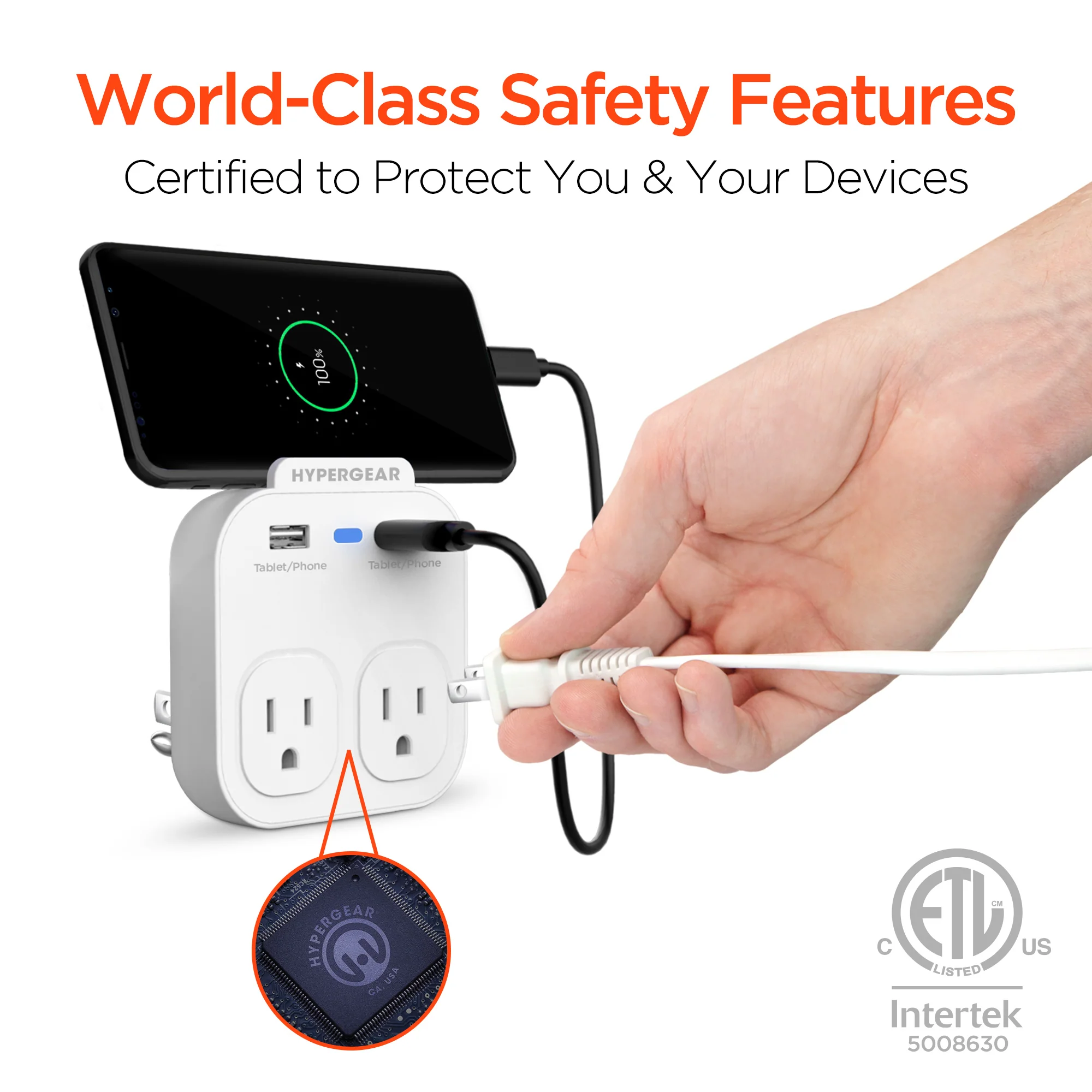 HYPERGEAR Wall Adapter Power Strip with Dual USB and Dual AC Outlets | White - Image 6