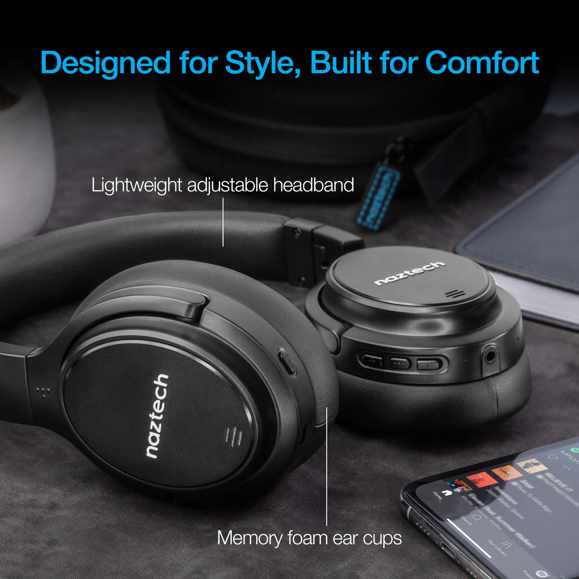 Naztech DRIVER ANC1000 Active Noise Cancelling Wireless Headphones - Black - Image 8