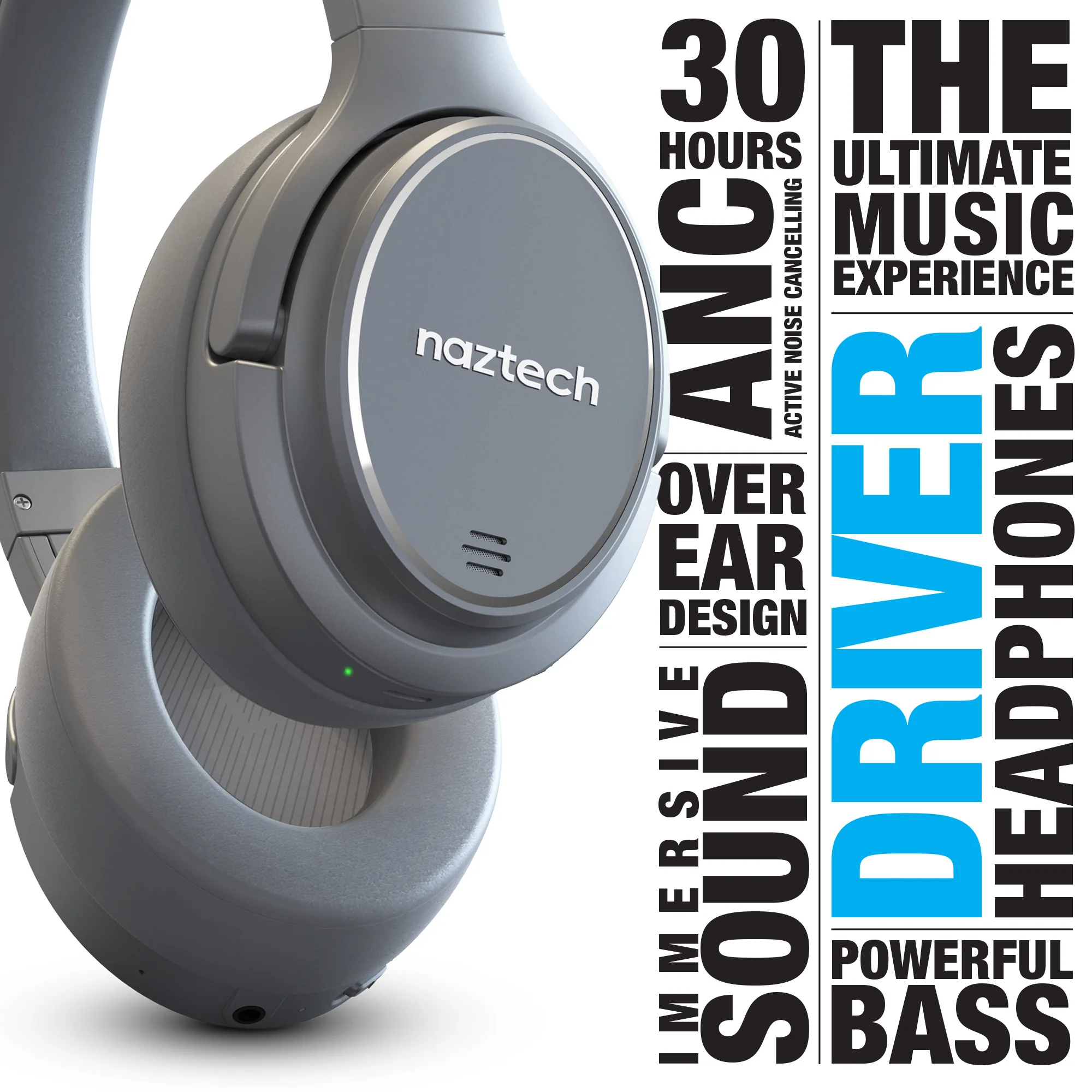Naztech DRIVER ANC1000 Active Noise Cancelling Wireless Headphones - Gray - Image 10