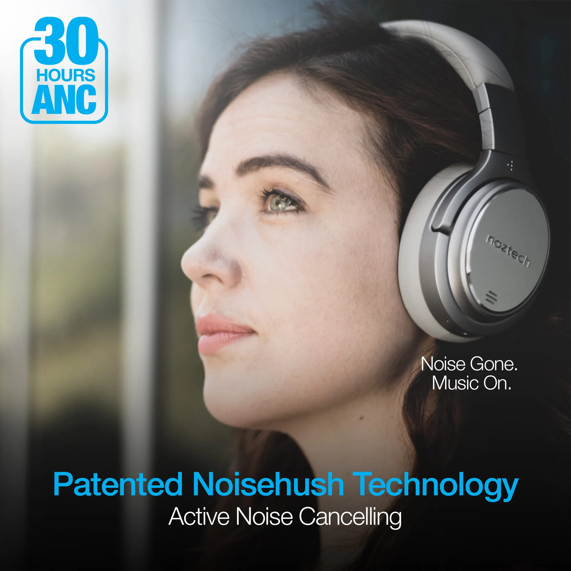 Naztech DRIVER ANC1000 Active Noise Cancelling Wireless Headphones - Gray - Image 3