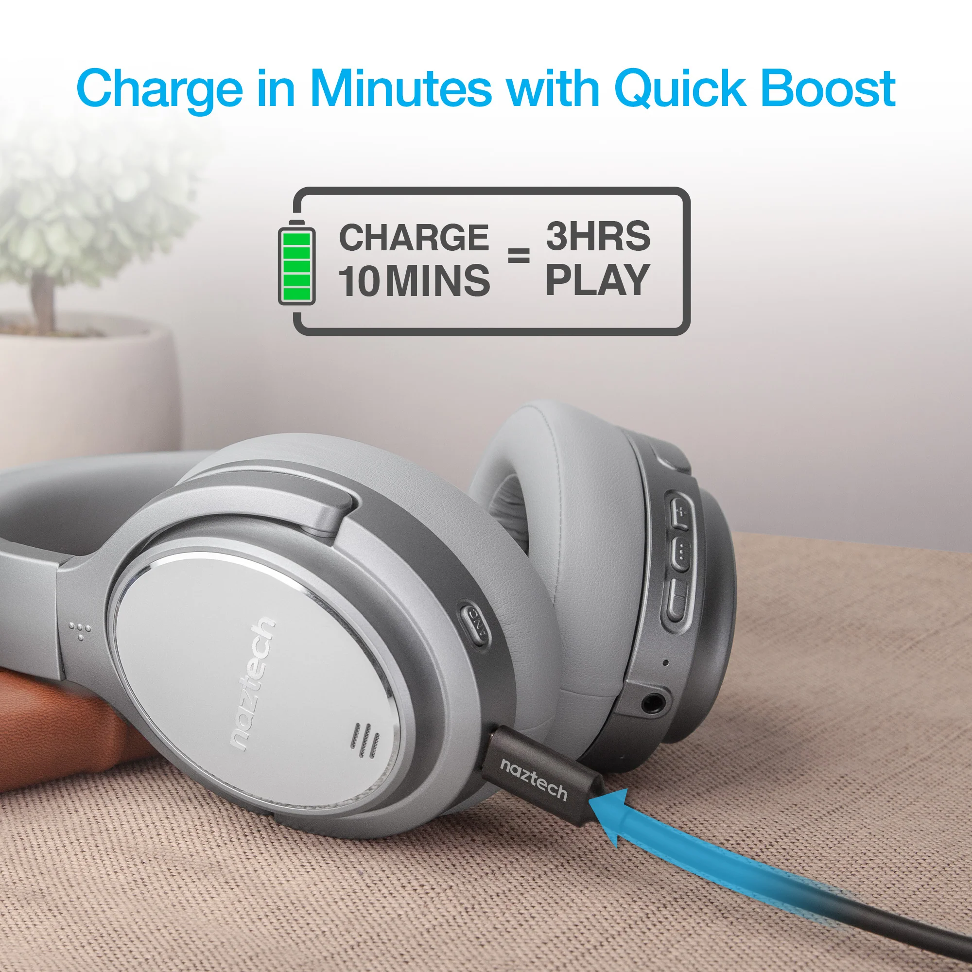 Naztech DRIVER ANC1000 Active Noise Cancelling Wireless Headphones - Gray - Image 5