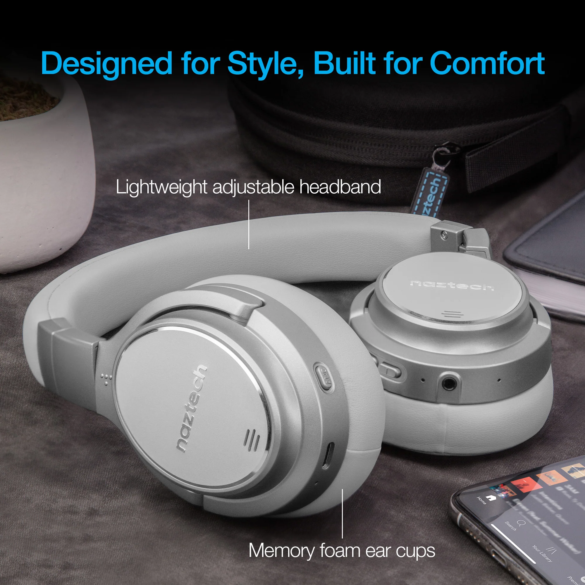 Naztech DRIVER ANC1000 Active Noise Cancelling Wireless Headphones - Gray - Image 8