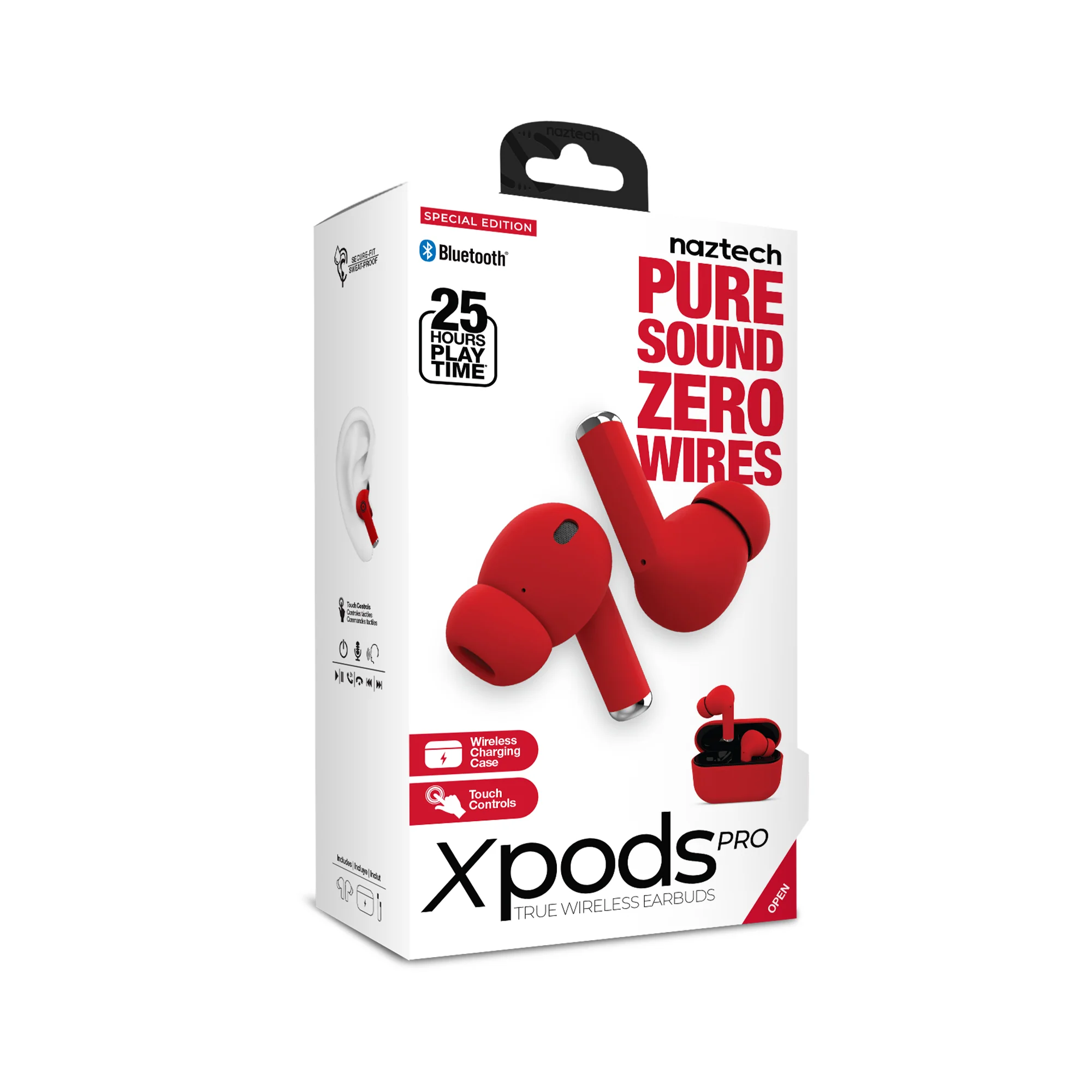 Naztech Xpods PRO True Wireless Earbuds with Wireless Charging Case | Red - Image 12