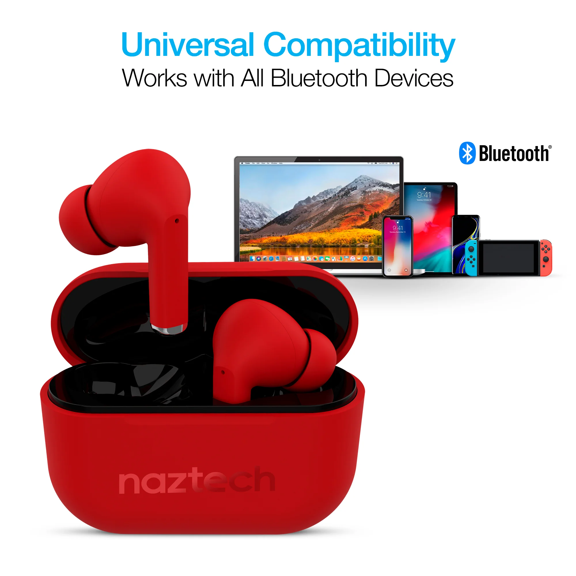 Naztech Xpods PRO True Wireless Earbuds with Wireless Charging Case | Red - Image 3