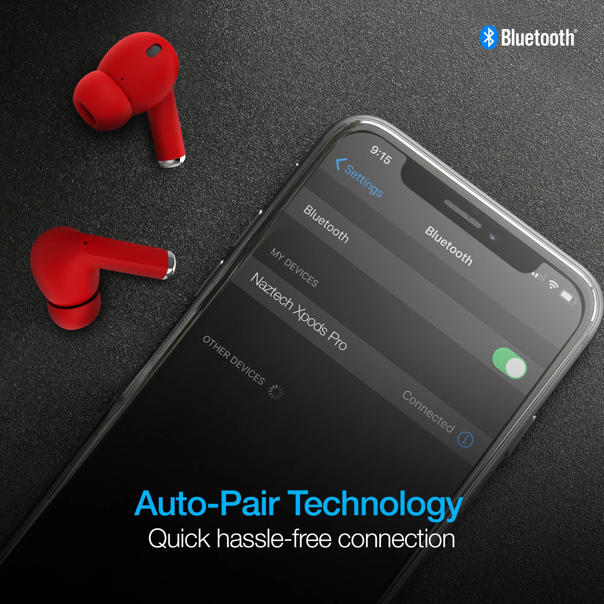 Naztech Xpods PRO True Wireless Earbuds with Wireless Charging Case | Red - Image 9