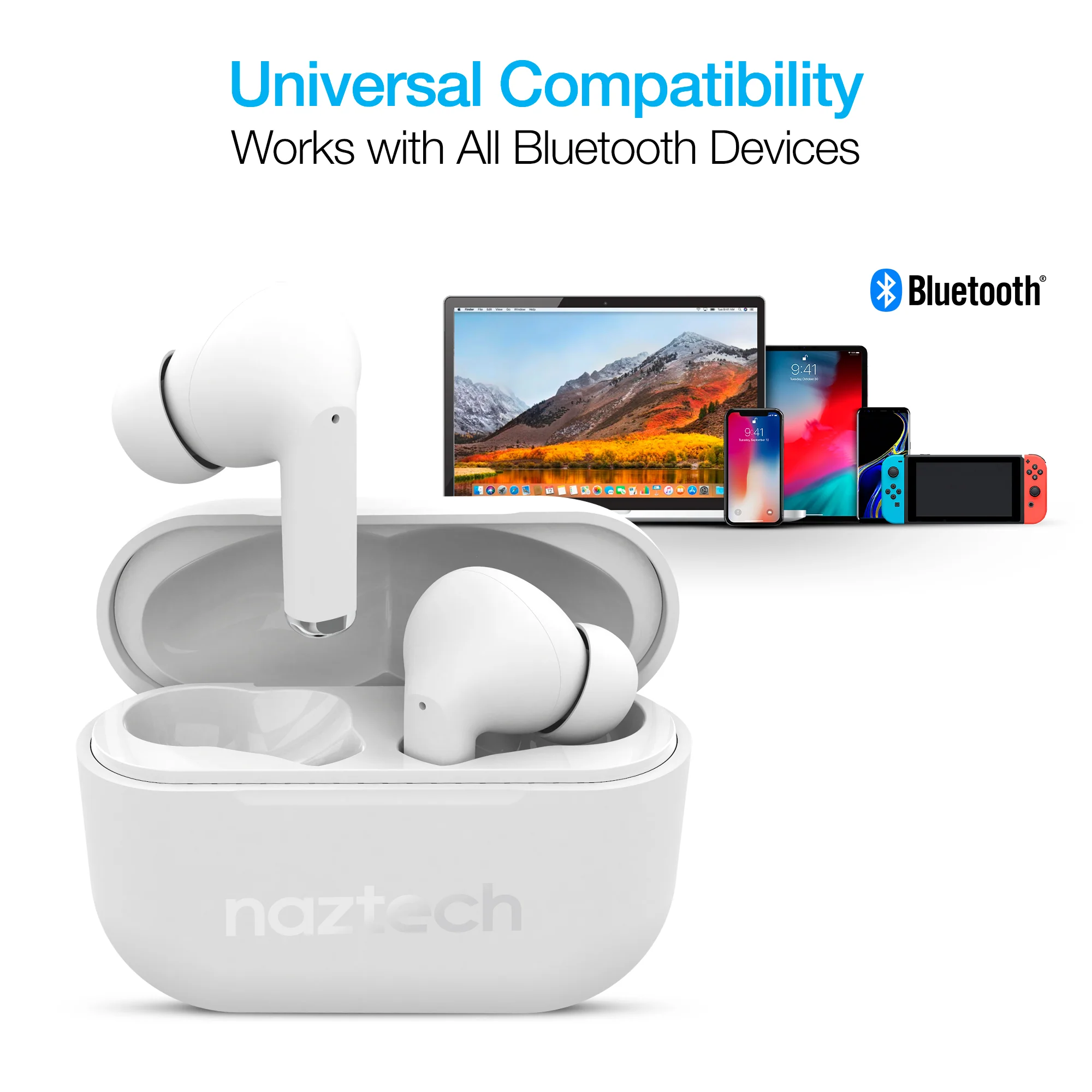 Naztech Xpods PRO True Wireless Earbuds with Wireless Charging Case | White - Image 3